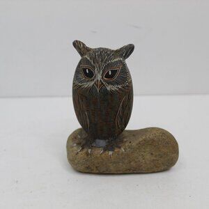 Vintage Hand Painted Owl on Rock Artist Lackey - Quakertown